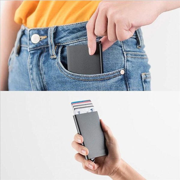Anti-Theft Pop-Up Card Holder – Slim Metal Wallet (Unisex)