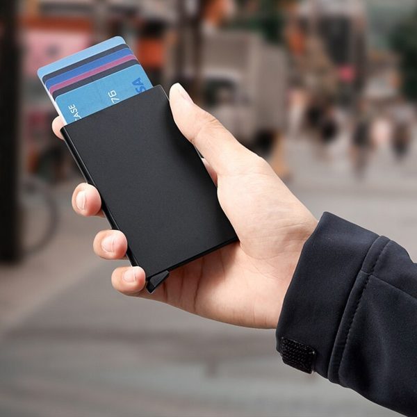 Anti-Theft Pop-Up Card Holder – Slim Metal Wallet (Unisex)